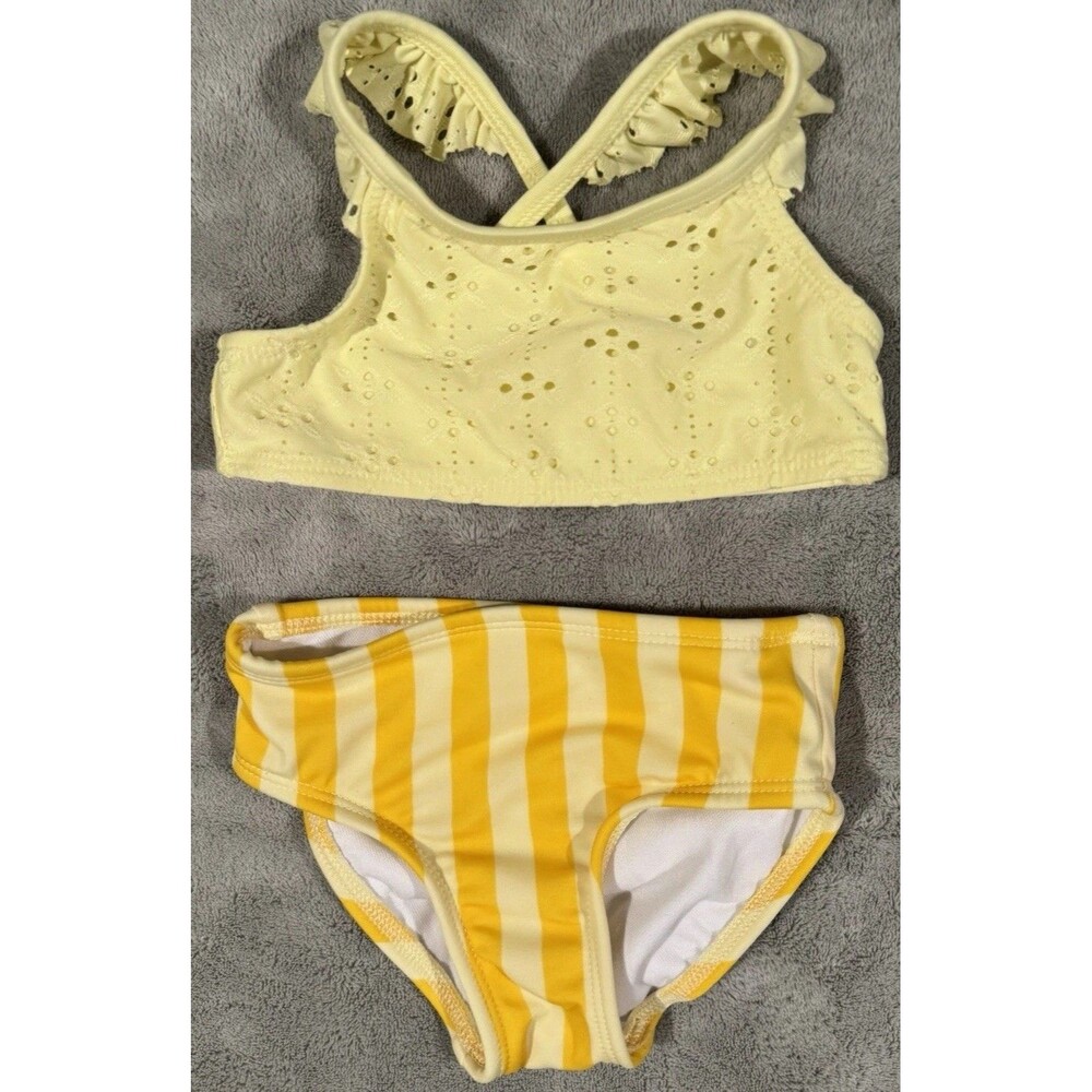 NWOT Cat & Jack Baby Girls Two Piece Bikini Swimsuit Size 12 Month Yellow Stripe